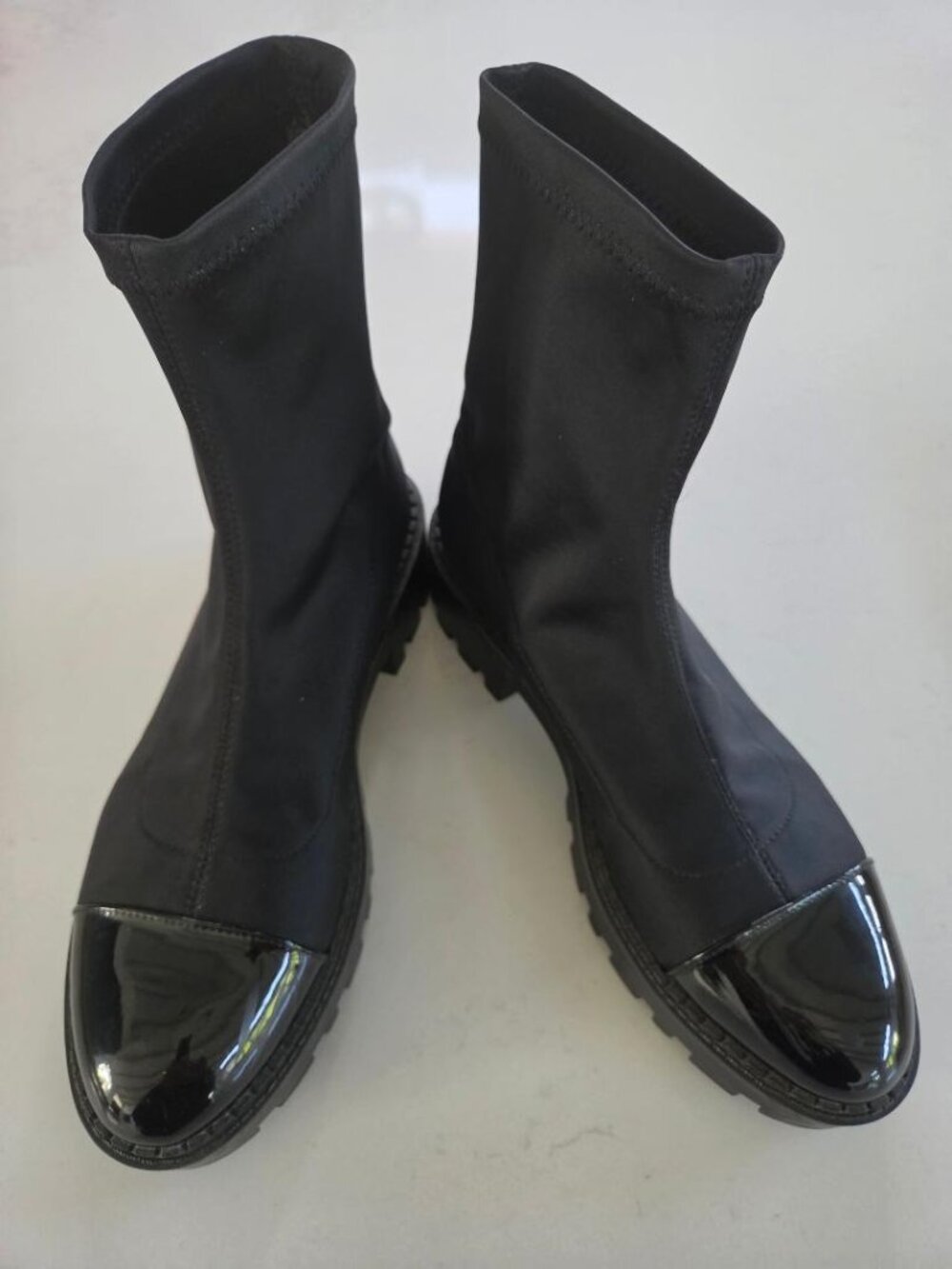 Zara Black Stretch Ankle Bootie with Patent Toe Cap  9/Eur 39